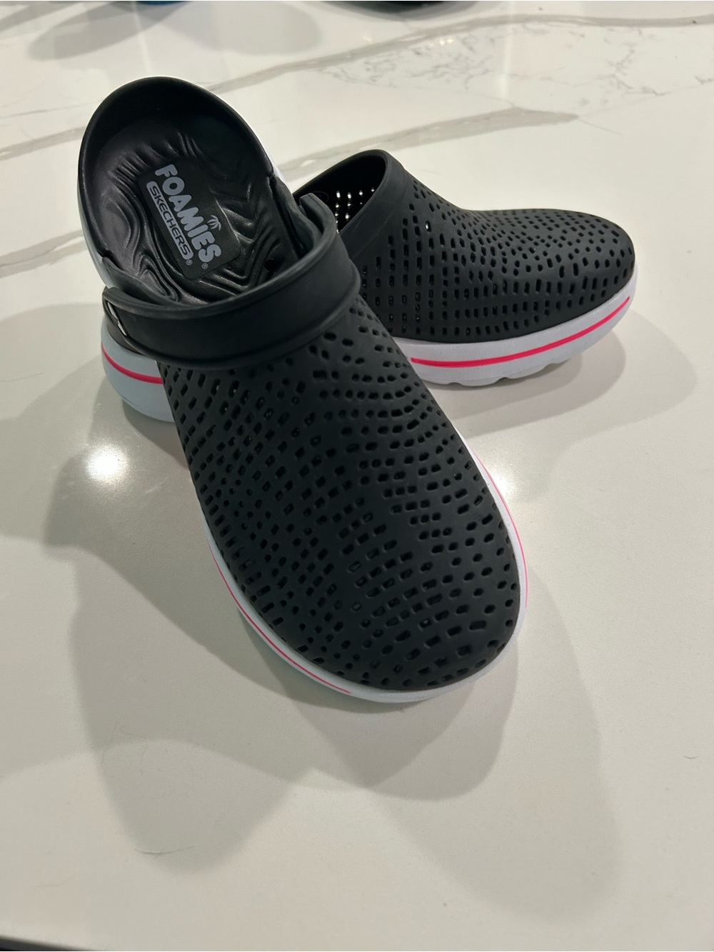 Skechers Women’s Black Slip-On Foam Clog with Pink Accent